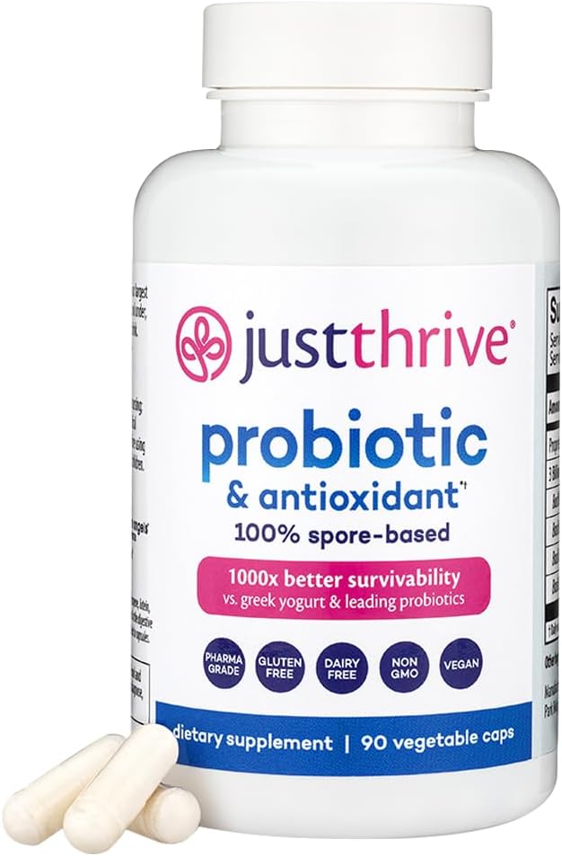 Just Thrive Probiotic & Antioxidant Supplement - 100% Spore-Based Digestive and Immune Support - Gluten Free, 90 Caps