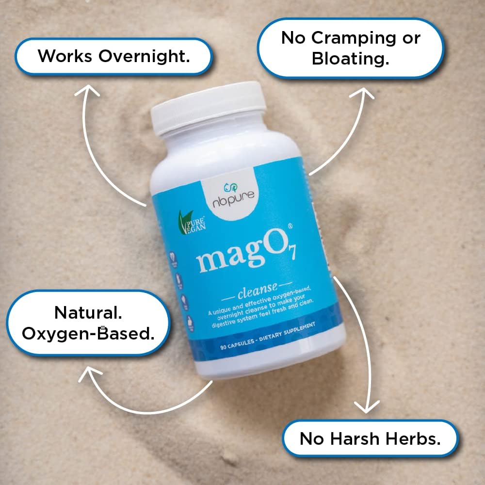 nbpure MagO7 - Natural Colon Cleanse & Detox - Occasional Constipation Relief, Stool Softening, & Bloating Support for Men & Women - Ozonated Magnesium Oxide, 180 Capsules