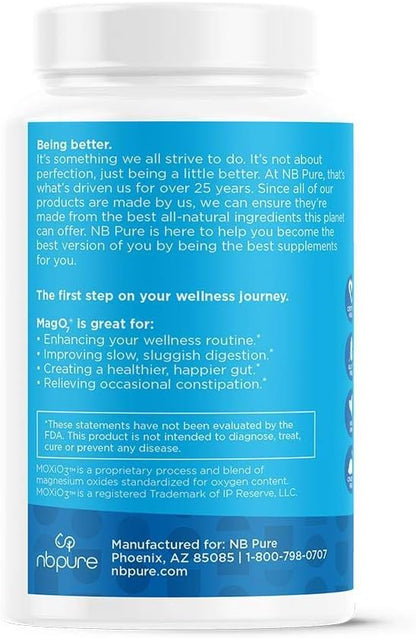 nbpure MagO7 - Natural Colon Cleanse & Detox - Occasional Constipation Relief, Stool Softening, & Bloating Support for Men & Women - Ozonated Magnesium Oxide, 180 Capsules