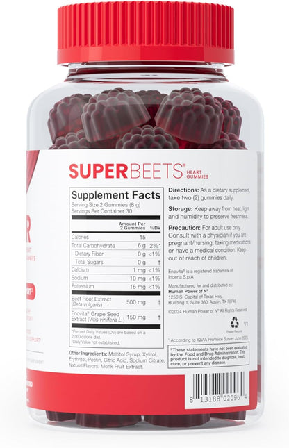 humanN SuperBeets Heart Gummies - Beet Gummies with Heart-Healthy Energy Support, Grape Seed Extract & Beet Root Powder, Sugar Free - Pomegranate Berry Flavor, 60 Count