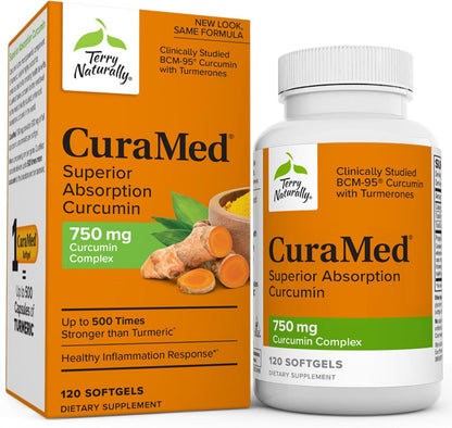 Terry Naturally CuraMed 750 mg Curcumin Complex - 120 Softgels - Superior Absorption BCM-95 - Non-GMO, Gluten Free, Halal - 120 Servings