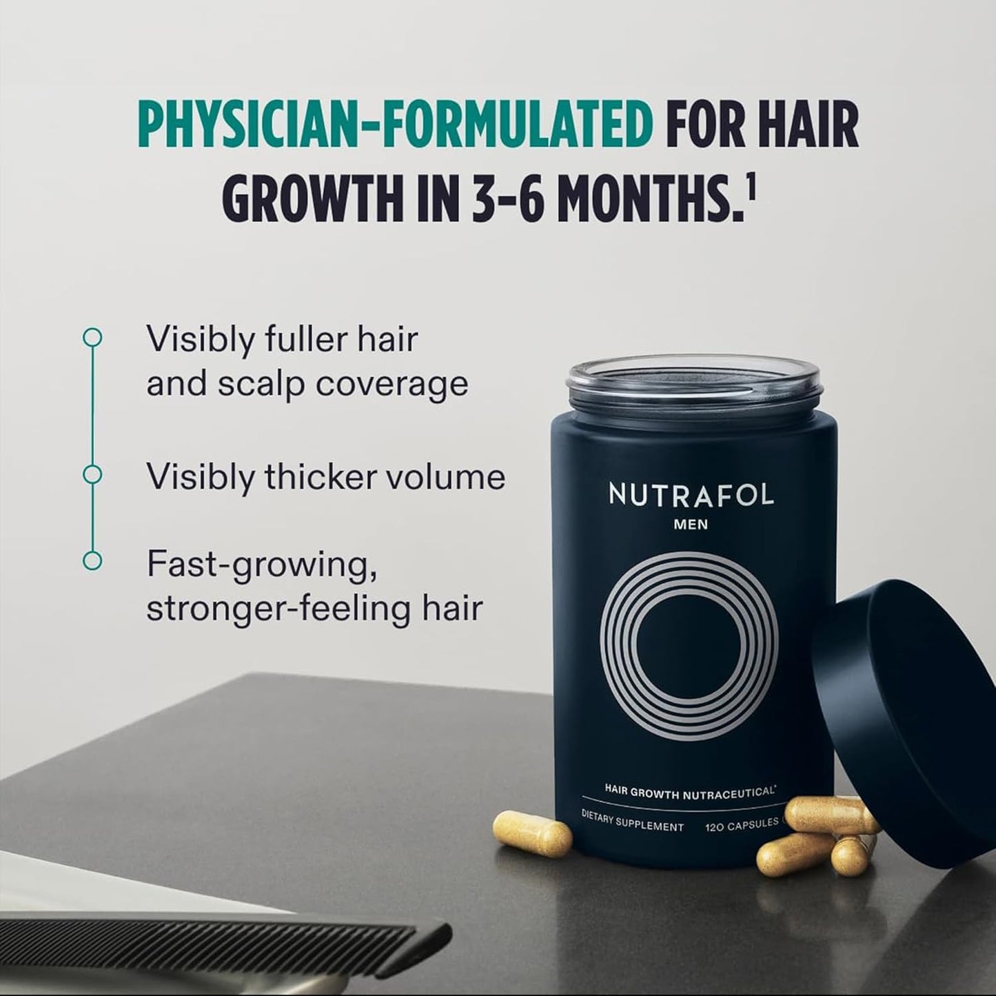 Nutrafol Men's Hair Growth Supplements, Clinically Tested for Visibly Thicker Hair and Scalp Coverage, Dermatologist Recommended - 1 Month Supply