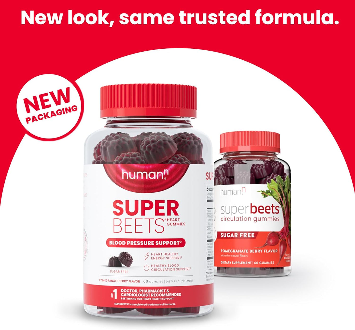 humanN SuperBeets Heart Gummies - Beet Gummies with Heart-Healthy Energy Support, Grape Seed Extract & Beet Root Powder, Sugar Free - Pomegranate Berry Flavor, 60 Count