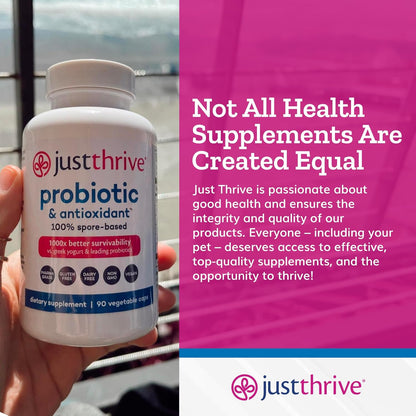 Just Thrive Probiotic & Antioxidant Supplement - 100% Spore-Based Digestive and Immune Support - Gluten Free, 90 Caps