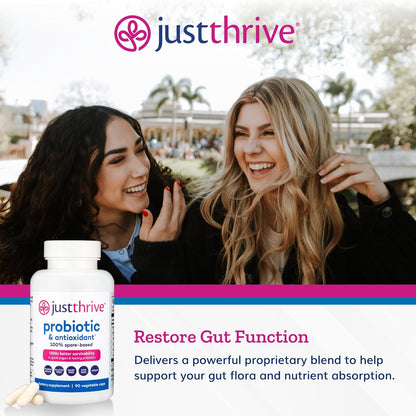 Just Thrive Probiotic & Antioxidant Supplement - 100% Spore-Based Digestive and Immune Support - Gluten Free, 90 Caps