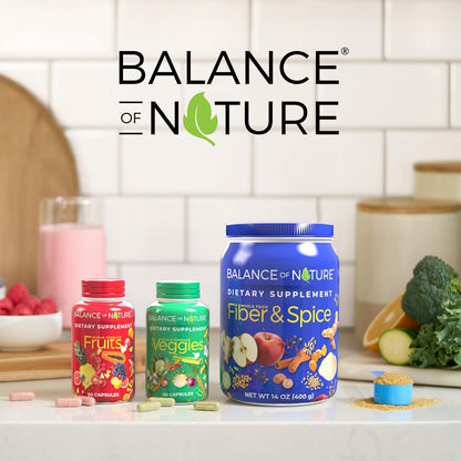 Balance of Nature Fruits & and Veggies Supplements - Whole Fruit and Vegetable Ingredients for Women, Men, and Kids - 90 Fruit Capsules, 90 Veggie Capsules - 1 Set