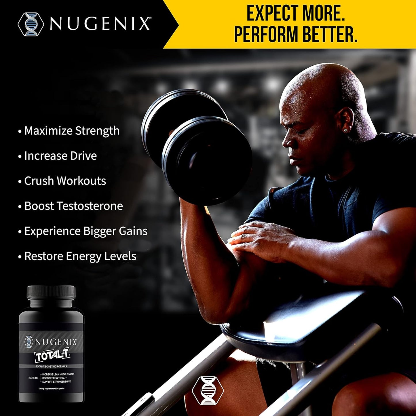 Nugenix Total-T, Free and Total Testosterone Booster Supplement for Men, 90 Count