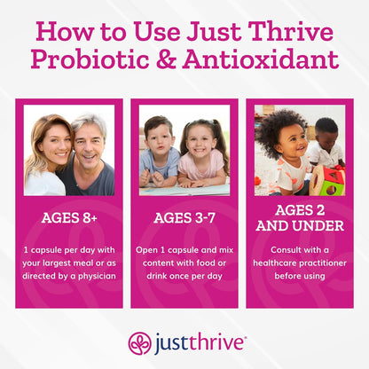 Just Thrive Probiotic & Antioxidant Supplement - 100% Spore-Based Digestive and Immune Support - Gluten Free, 90 Caps